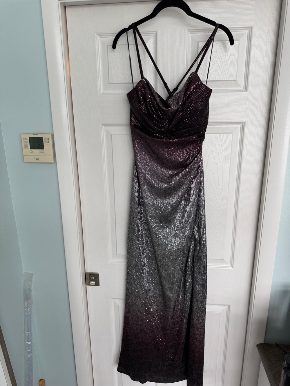Night Way Collections Metallic Ombre Maxi Dress in Purple and Silver
